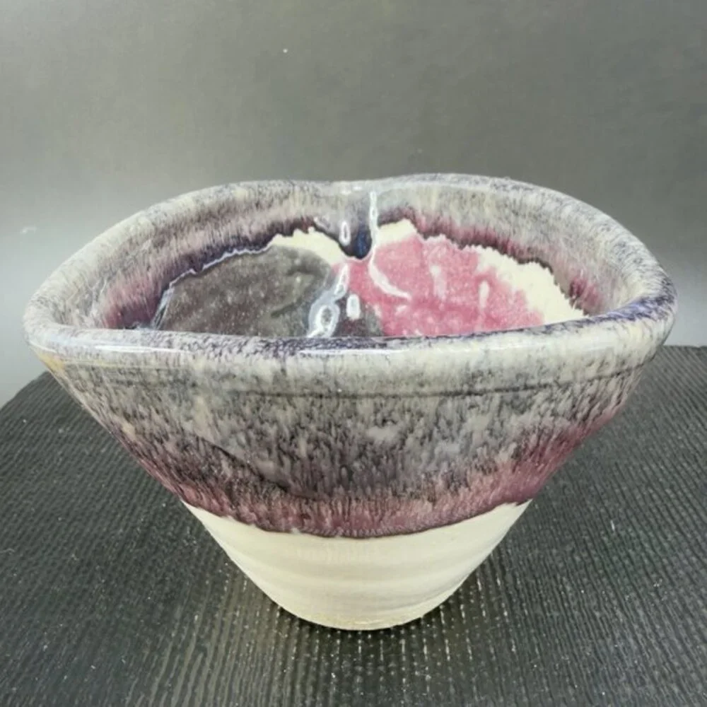 Vintage Hand Made Studio Art Pottery Signed‎ Lisa Heavy Drip Glaze Salsa Dish